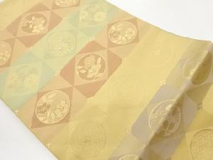 変わり格子に花丸文様織出し名古屋帯